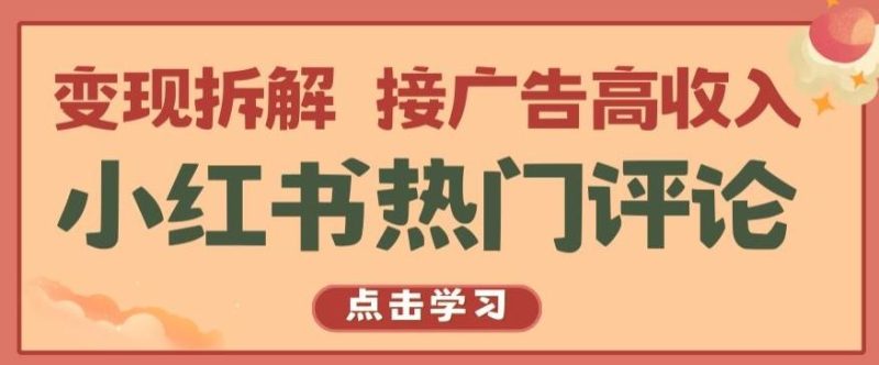 小红书热门评论,变现拆解,接广告高收入【揭秘 】-一人公司创业项目 - 淘金吧