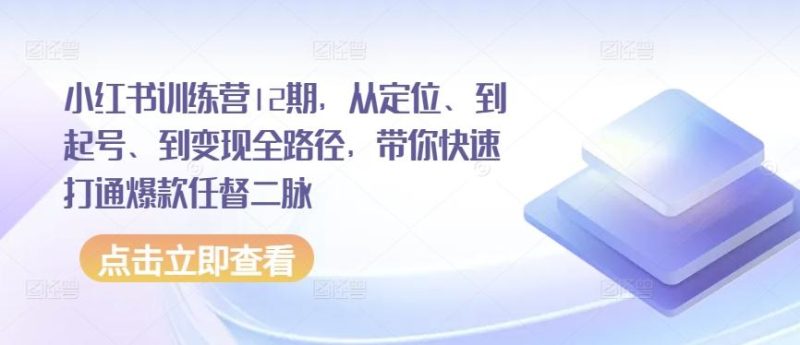 小红书训练营12期,从定位、到起号、到变现全路径,带你快速打通爆款任督二脉-一人公司创业项目 - 淘金吧