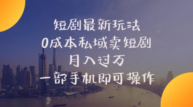 短剧最新玩法    0成本私域卖短剧     月入过万     一部手机即可操作-一人公司创业项目 - 淘金吧