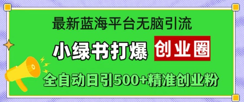 最新蓝海平台无脑引流，小绿书打爆创业圈，全自动日引500+精准创业粉-一人公司创业项目 - 淘金吧