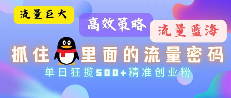 流量蓝海,抓住QQ里面的流量密码!高效策略,单日狂揽500+精准创业粉-一人公司创业项目 - 淘金吧