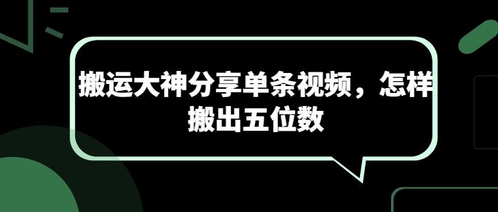 搬运大神分享单条视频，怎样搬出五位数-一人公司创业项目 - 淘金吧