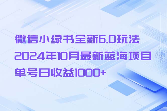 微信小绿书全新6.0玩法，2024年10月最新蓝海项目，单号日收益1000+-一人公司创业项目 - 淘金吧