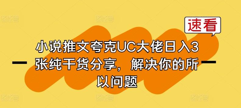 小说推文夸克UC大佬日入3张纯干货分享，解决你的所以问题-一人公司创业项目 - 淘金吧