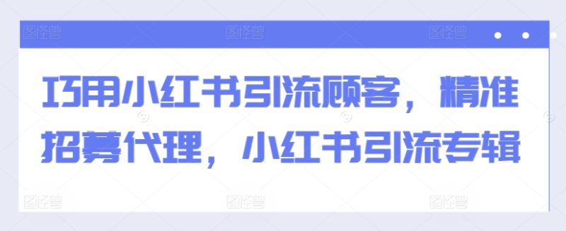 巧用小红书引流顾客,精准招募代理,小红书引流专辑-一人公司创业项目 - 淘金吧