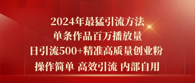 2024年最猛暴力引流方法，单条作品百万播放 单日引流500+高质量精准创业粉-一人公司创业项目 - 淘金吧