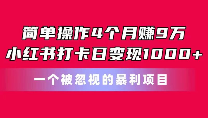 简单操作4个月赚9万！小红书打卡日变现1000+！一个被忽视的暴力项目-一人公司创业项目 - 淘金吧