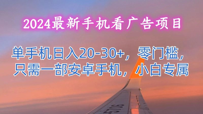 2024最新手机看广告项目，单手机日入20-30+，零门槛，只需一部安卓手机，小白专属-一人公司创业项目 - 淘金吧