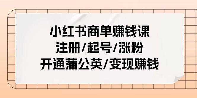 小红书商单赚钱课：注册/起号/涨粉/开通蒲公英/变现赚钱(25节课)-一人公司创业项目 - 淘金吧