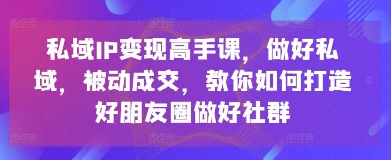 私域IP变现高手课，做好私域，被动成交，教你如何打造好朋友圈做好社群-一人公司创业项目 - 淘金吧