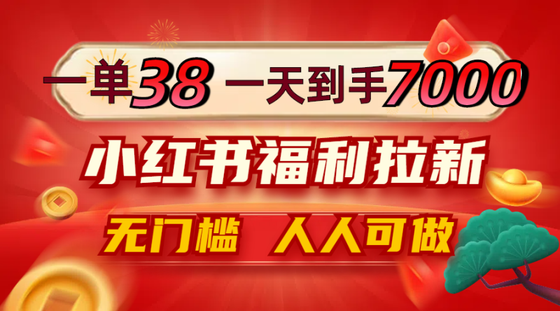 一单38,一天到手7000+,小红书福利拉新,0门槛人人可做-一人公司创业项目 - 淘金吧