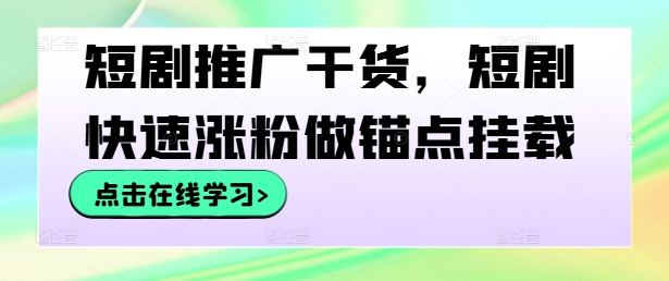 短剧推广干货，短剧快速涨粉做锚点挂载-一人公司创业项目 - 淘金吧