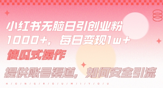 小红书无脑每日引流创业粉500+，小白每天只花半小时，躺赚长尾收益【揭秘】-一人公司创业项目 - 淘金吧