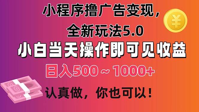 小程序撸广告变现，全新玩法5.0，小白当天操作即可上手，日收益 500~1000+-一人公司创业项目 - 淘金吧
