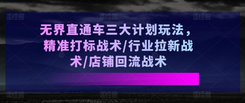 无界直通车三大计划玩法,精准打标战术/行业拉新战术/店铺回流战术-一人公司创业项目 - 淘金吧