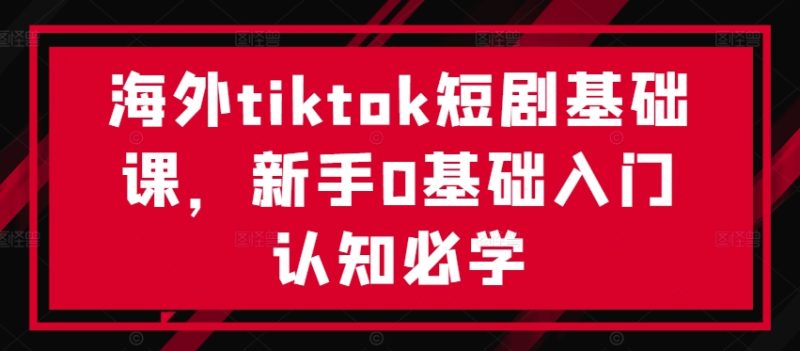 海外tiktok短剧基础课,新手0基础入门认知必学-一人公司创业项目 - 淘金吧
