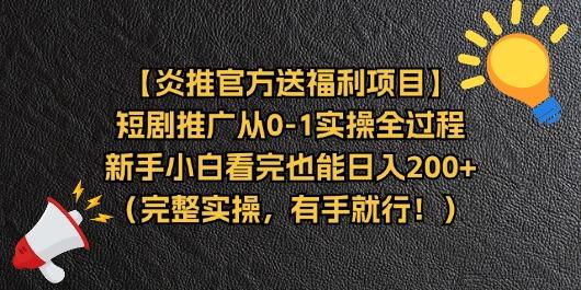 【炎推官方送福利项目】短剧推广从0-1实操全过程，新手小白看完也能日…-一人公司创业项目 - 淘金吧