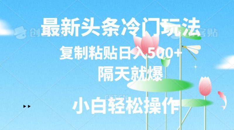 最新头条冷门玩法，隔天就爆，复制粘贴日入500+-一人公司创业项目 - 淘金吧