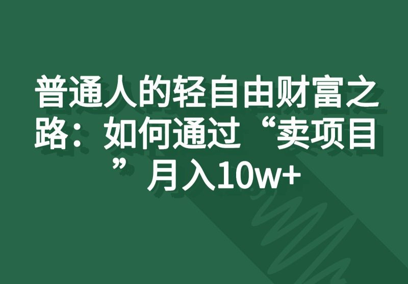 普通人的轻自由财富之路：如何通过“卖项目”月入10w+-一人公司创业项目 - 淘金吧