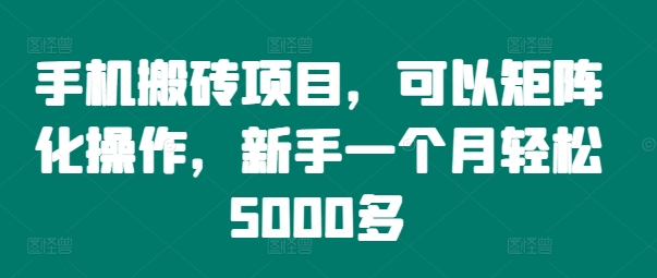 手机搬砖项目，可以矩阵化操作，新手一个月轻松5000多-一人公司创业项目 - 淘金吧