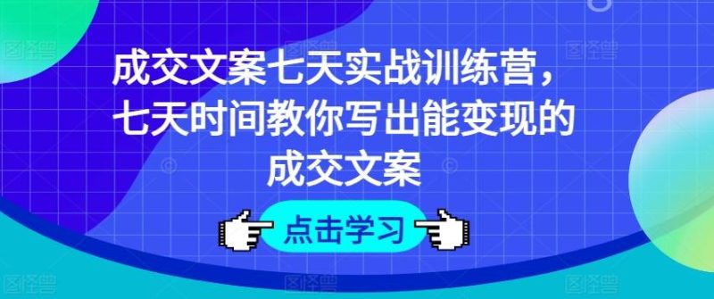 成交文案七天实战训练营，七天时间教你写出能变现的成交文案-一人公司创业项目 - 淘金吧