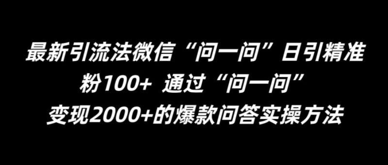 最新引流法微信“问一问”日引精准粉100+  通过“问一问”【揭秘】-一人公司创业项目 - 淘金吧