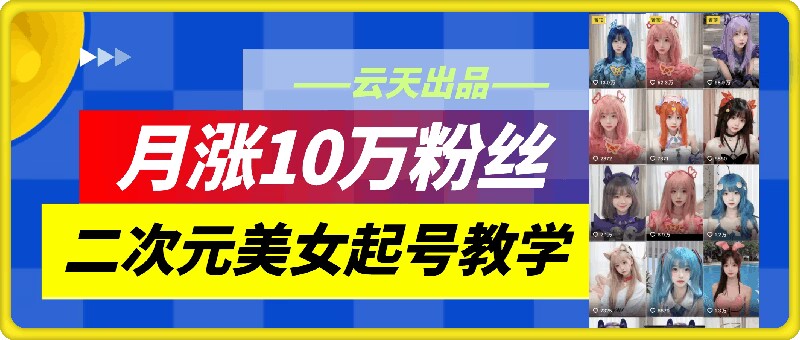 云天二次元美女起号教学，月涨10万粉丝，不判搬运-一人公司创业项目 - 淘金吧