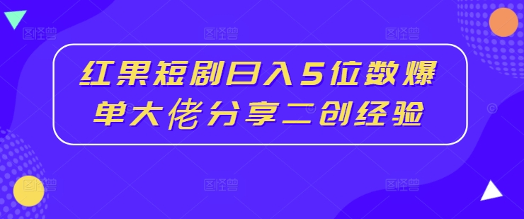 红果短剧日入5位数爆单大佬分享二创经验-一人公司创业项目 - 淘金吧