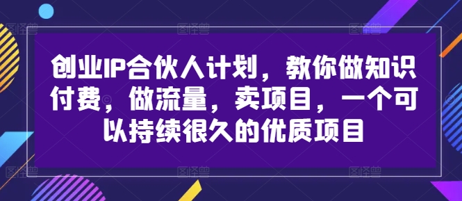 创业IP合伙人计划，教你做知识付费，做流量，卖项目，一个可以持续很久的优质项目-一人公司创业项目 - 淘金吧