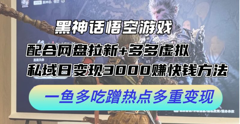 黑神话悟空游戏配合网盘拉新+多多虚拟+私域日变现3k+赚快钱方法，一鱼多吃蹭热点多重变现【揭秘】-一人公司创业项目 - 淘金吧