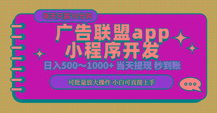 小程序开发 广告赚钱 日入500~1000+ 小白轻松上手！-淘金吧副业资源站