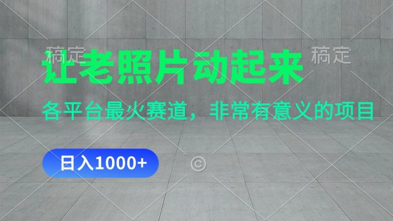 让老照片动起来，一天变现1000+，各平台最火赛道，看完就会-一人公司创业项目 - 淘金吧