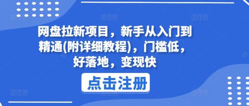 网盘拉新项目，新手从入门到精通(附详细教程)，门槛低，好落地，变现快-一人公司创业项目 - 淘金吧