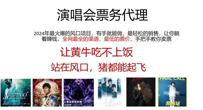 演唱会2024票务代理,全网最低的票价,手把手教你卖票,日入2000+-一人公司创业项目 - 淘金吧