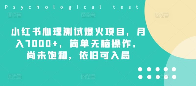 小红书心理测试爆火项目，月入7000+，简单无脑操作，尚未饱和，依旧可入局-淘金吧副业资源站