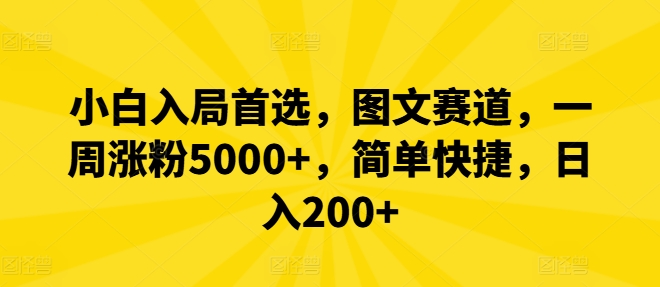 小白入局首选，图文赛道，一周涨粉5000+，简单快捷，日入200+-一人公司创业项目 - 淘金吧