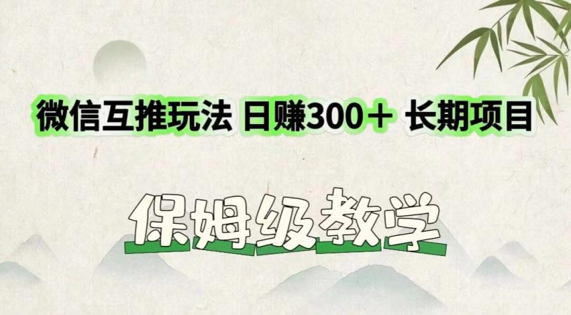 微信互推玩法 日赚300＋长期项目 保姆级教学-一人公司创业项目 - 淘金吧