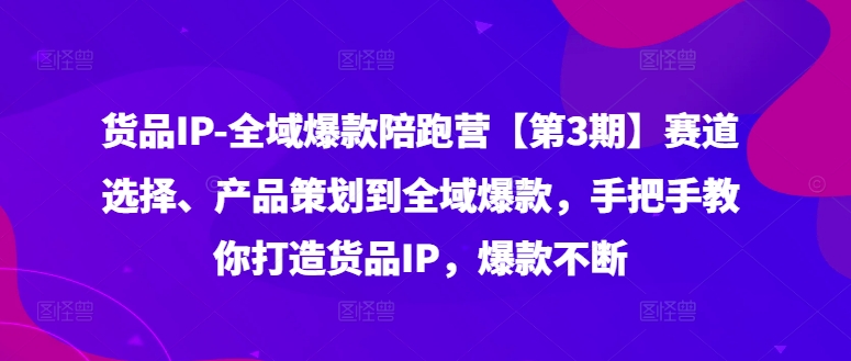 货品IP全域爆款陪跑营【第3期】赛道选择、产品策划到全域爆款，手把手教你打造货品IP，爆款不断-一人公司创业项目 - 淘金吧