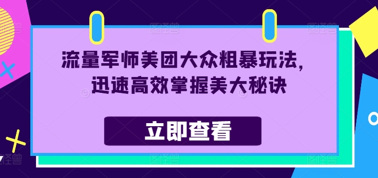 流量军师美团大众粗暴玩法，迅速高效掌握美大秘诀-一人公司创业项目 - 淘金吧