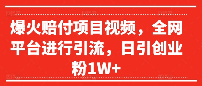 爆火赔付项目视频，全网平台进行引流，日引创业粉1W+【揭秘】-一人公司创业项目 - 淘金吧