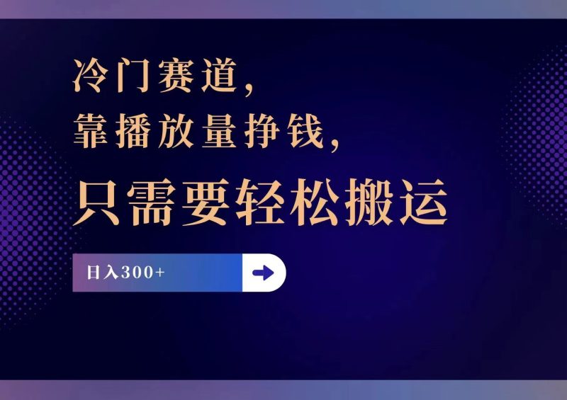 冷门赛道，靠播放量挣钱，只需要轻松搬运，日赚300+-一人公司创业项目 - 淘金吧