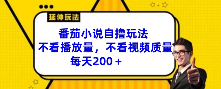 番茄小说自撸玩法,不看播放量,不看视频质量,每天200+【揭秘】-一人公司创业项目 - 淘金吧