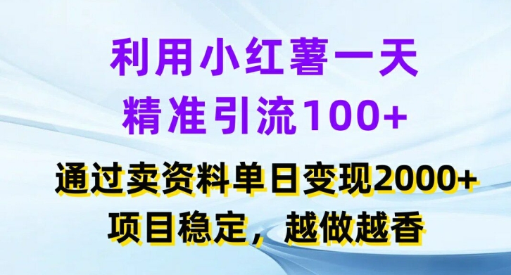 利用小红书一天精准引流100+,通过卖项目单日变现2k+,项目稳定,越做越香【揭秘】-一人公司创业项目 - 淘金吧