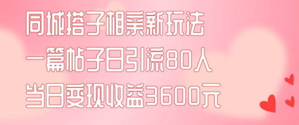 同城搭子相亲新玩法一篇帖子引流80人当日变现3600元(项目教程+实操教程)【揭秘】-一人公司创业项目 - 淘金吧