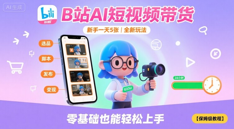 B站AI短视频带货,新手一天5张,全新玩法【保姆级教程】-一人公司创业项目 - 淘金吧