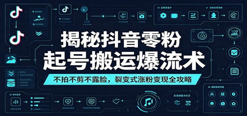 揭秘抖音零粉起号搬运爆流术：不拍不剪不露脸，裂变式涨粉变现全攻略-一人公司创业项目 - 淘金吧