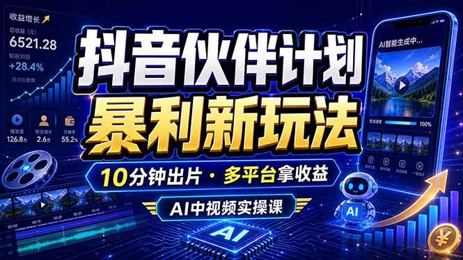 (18869期)抖音伙伴计划最新玩法,无需配音剪辑,10分钟出一条原创视频,轻松日入三位数-一人公司创业项目 - 淘金吧