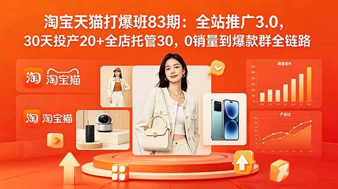 (18920期)2026淘宝天猫打爆班83期:全站推广3.0,30天投产20+全店托管30,0销量到爆款群全链路-一人公司创业项目 - 淘金吧