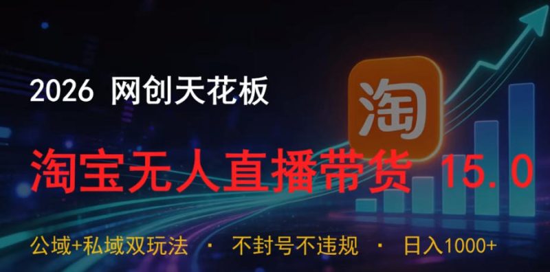 2026网创天花板,淘宝无人直播带货15.0,公域+私域双玩法,日入1k+,不违规不封号【揭秘】-一人公司创业项目 - 淘金吧