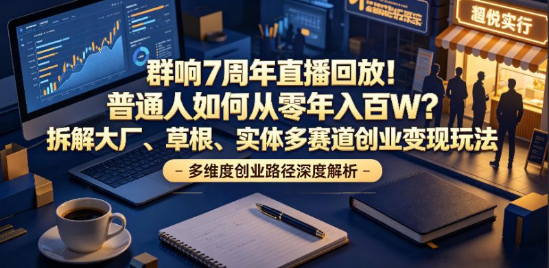 群响7周年直播回放!普通人如何从零年入百W?拆解大厂、草根、实体多赛道创业变现玩法-一人公司创业项目 - 淘金吧